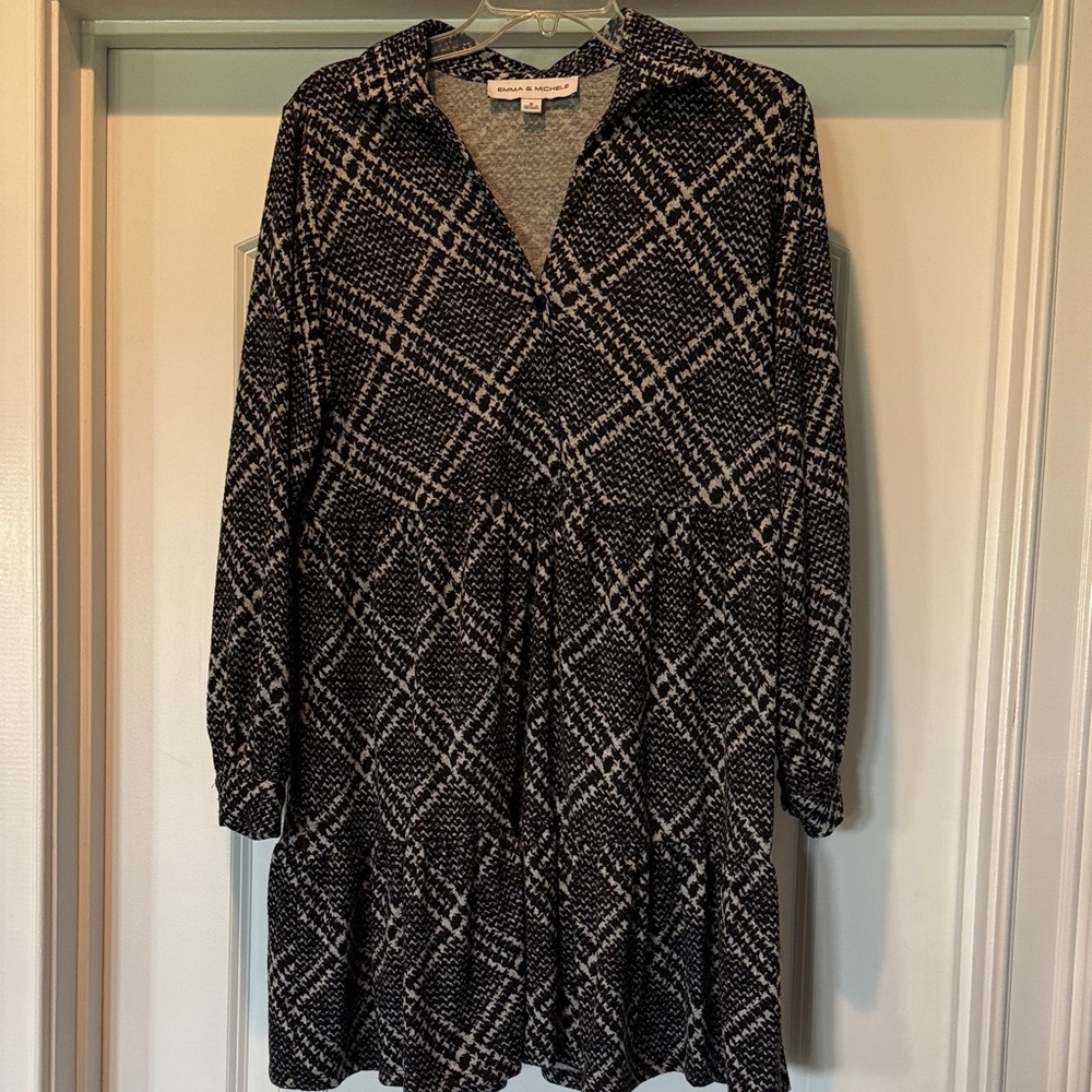 Emma & Michele Plaid Long Sleeve Dress
